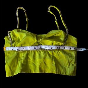 Tiny silky jolly rancher green apple color crop top with fake rhinestones XS